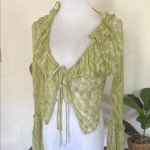 Urban Outfitters Lime Green Crochet Tie-Front Cardigan
